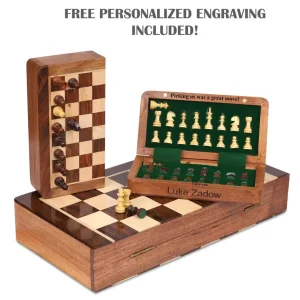Personalized Wooden Chess Set, Magnetic folding Travel chess board